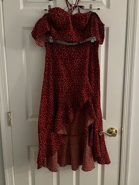 SHEIN Red Polka Dot Two-Piece Ruffle Dress